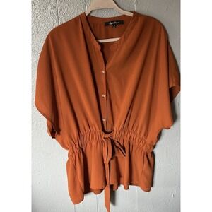 Women's Sweet Rain Short Sleeve Rust Blouse Tie Front Size 3X Cinched Waist